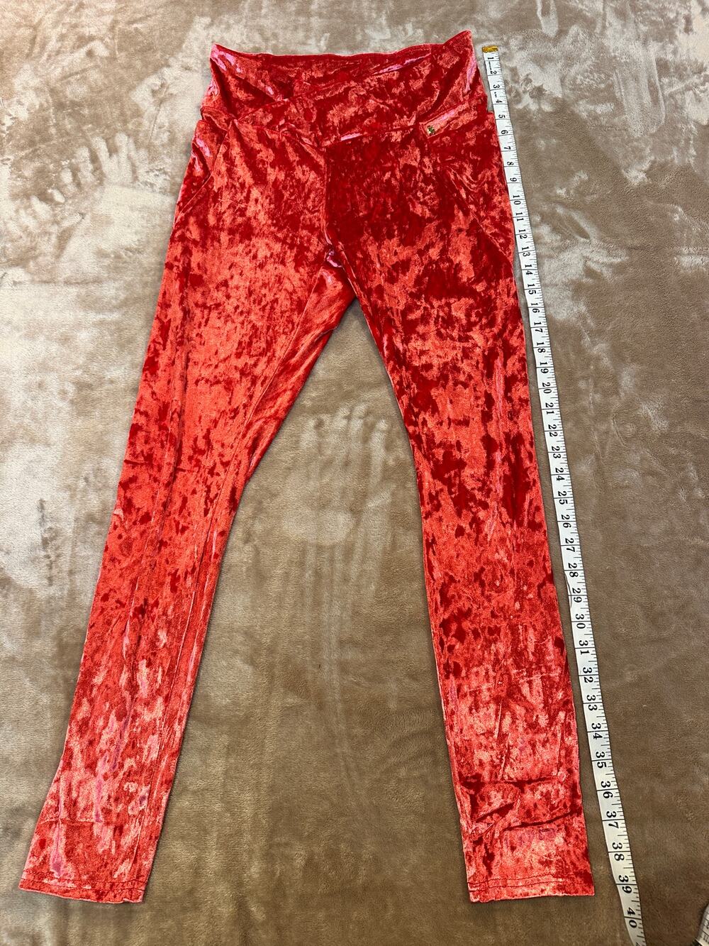 Fabletics Crushed Velvet Leggings Red High Rise Athletic